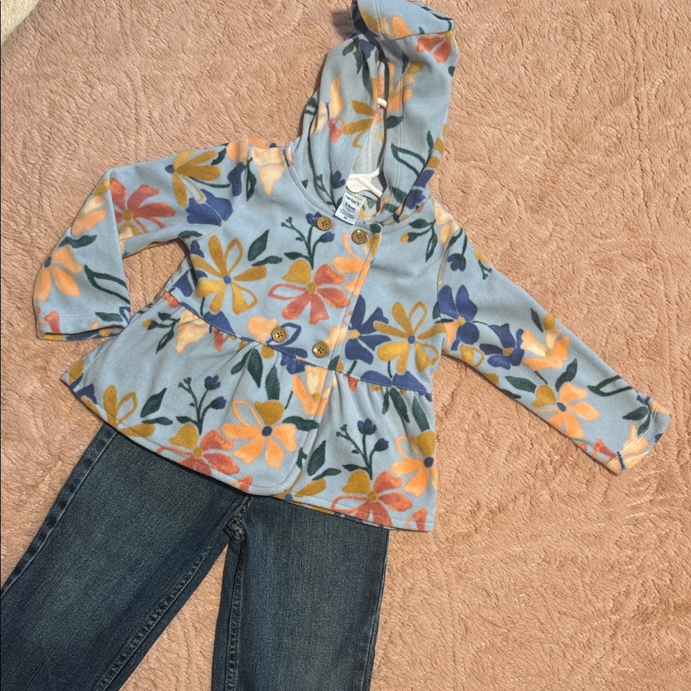 Carter's Blue Floral Fleece Jacket and Levi’s Jean. 24 mos.